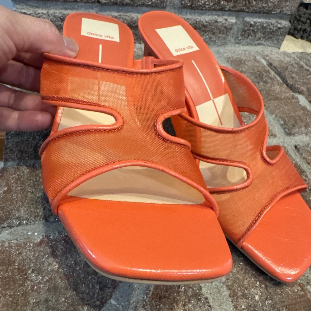 Dolce Vita Womens Sandals Orange Mesh Open-Toe Slide Square Toe Size 7.5 #226 - Picture 14 of 16